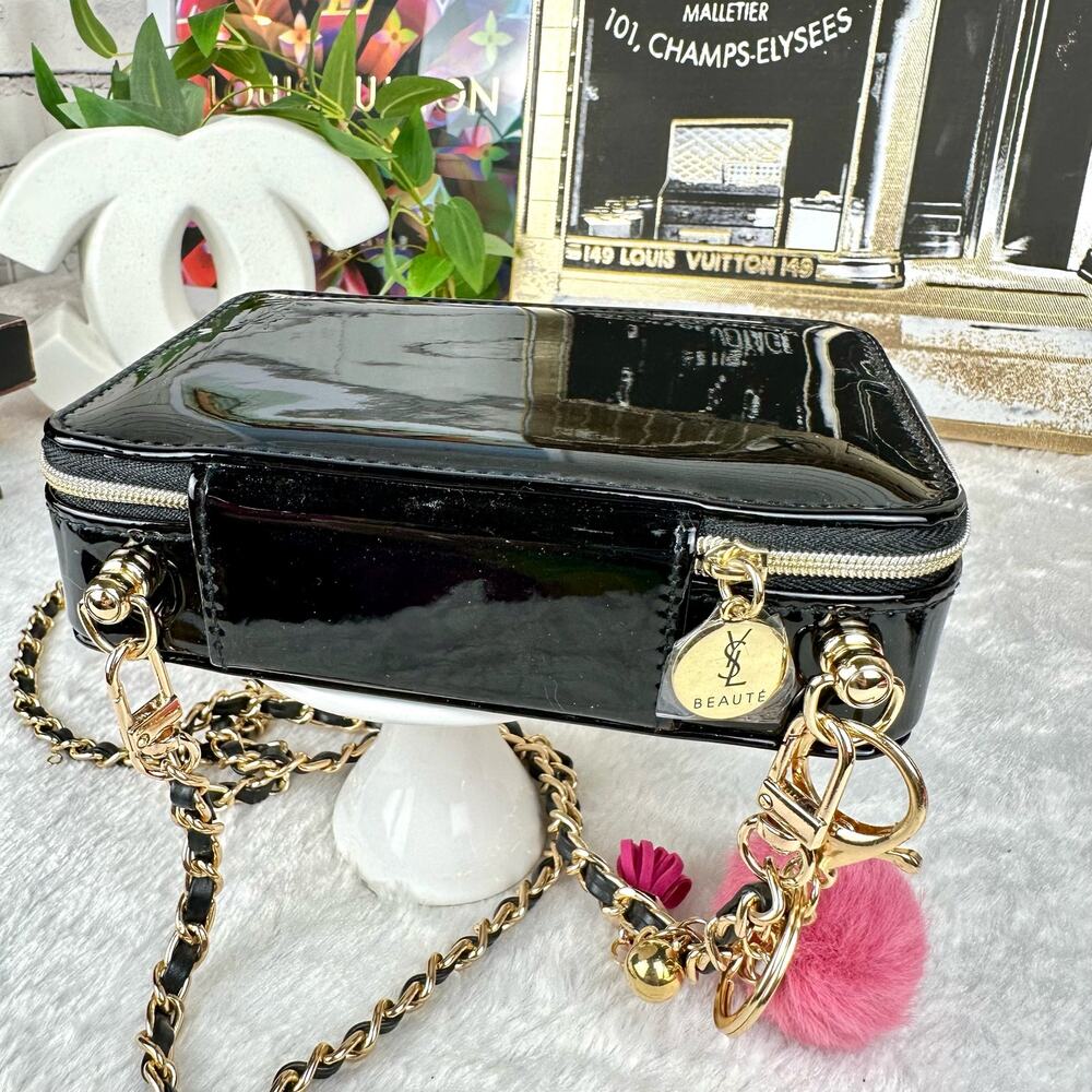 SOLD YSL Yves Saint Laurent Black patent faux leather beauty case crossbody b… - Picture 10 of 15